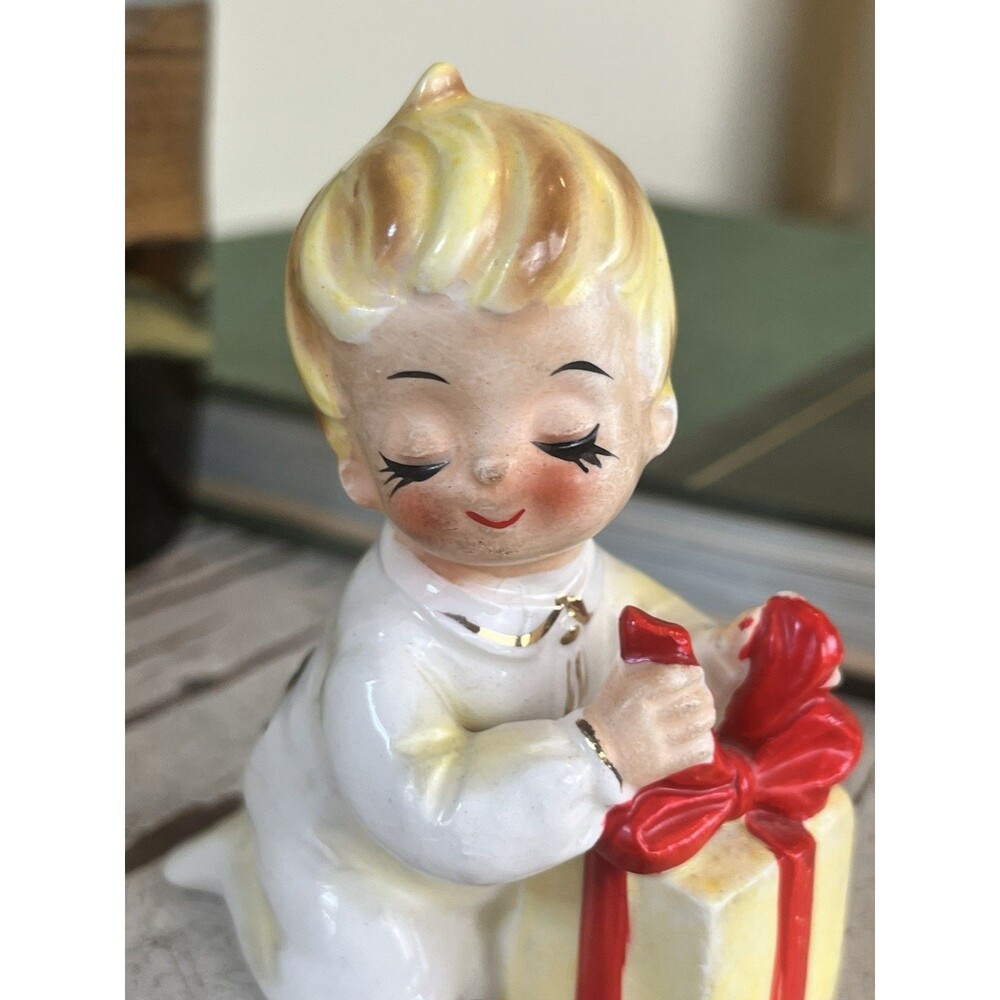 Vintage Josef Originals Baby Child Sneaking Opening Present Ceramic Figurine 3.5